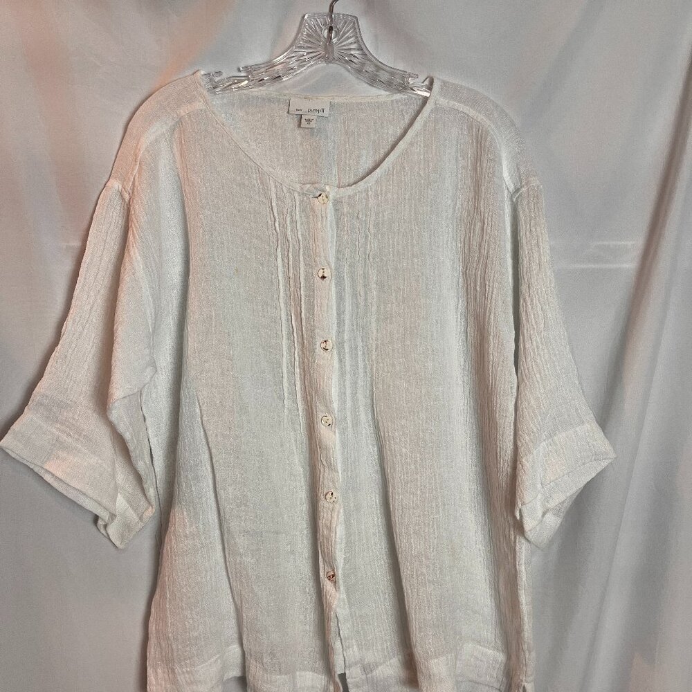 Women's White 100% Linen, J Jill, Pure Jill Button front top Size XS